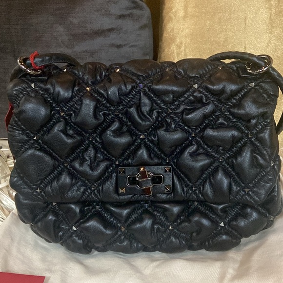 GORGEOUS Valentino Garavani Spikeme Black M Studded Leather CrossBd/Shlder Bag - Picture 2 of 13